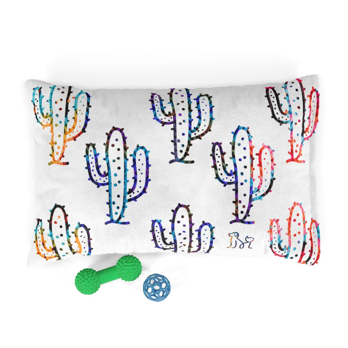 Best dog bed or cat bed for comfortable nights sleep, the Leo Y Lola Cactus Dreams Pet Bed has a printed colorful cactus outline design and is perfect for dogs and cats of all sizes.