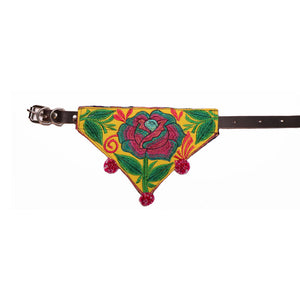 Handmade colorful bandana collar with leather collar included. Perfect for dogs and cats of all breeds and sizes