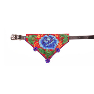 Handmade colorful bandana collar with leather collar included. Perfect for dogs and cats of all breeds and sizes