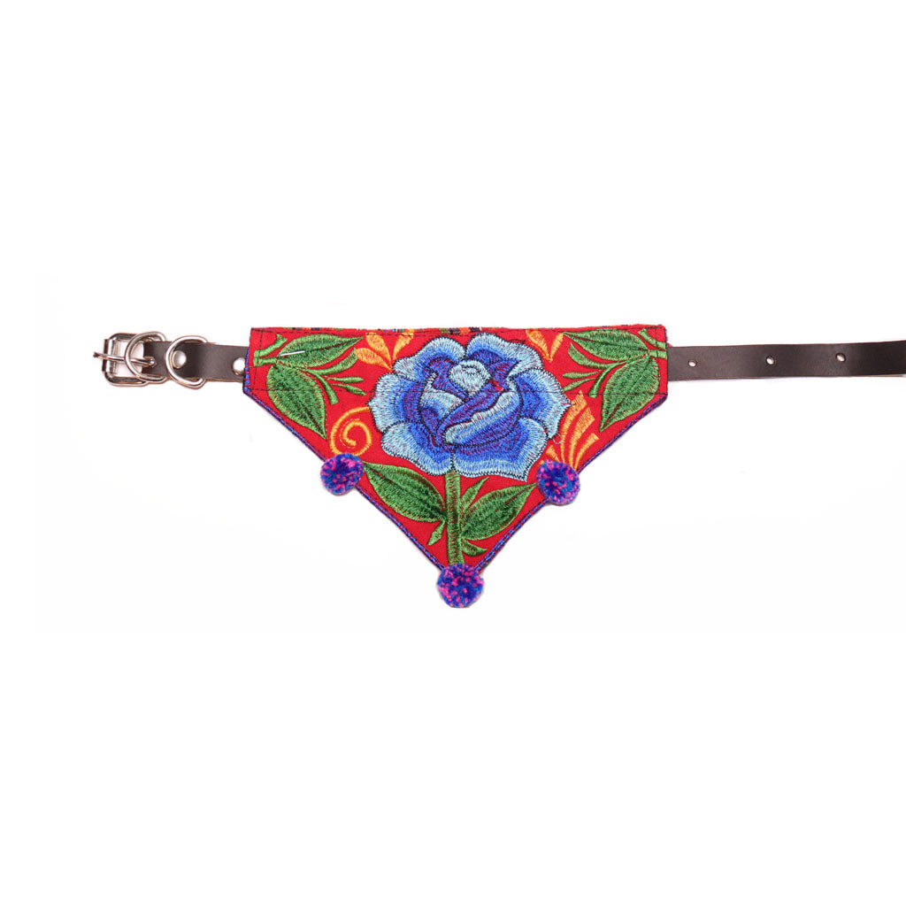 Handmade colorful bandana collar with leather collar included. Perfect for dogs and cats of all breeds and sizes