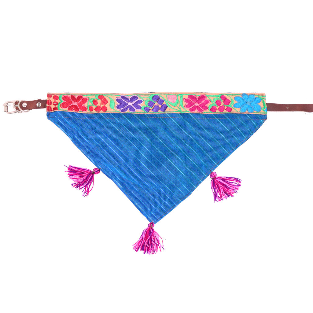 Handmade colorful bandana collar with leather collar included. Perfect for dogs and cats of all breeds and sizes