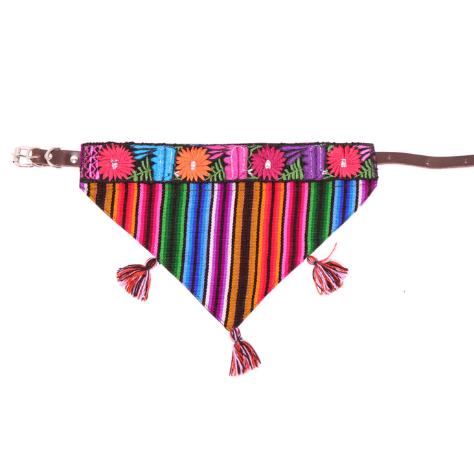 Handmade colorful bandana collar with leather collar included. Perfect for dogs and cats of all breeds and sizes