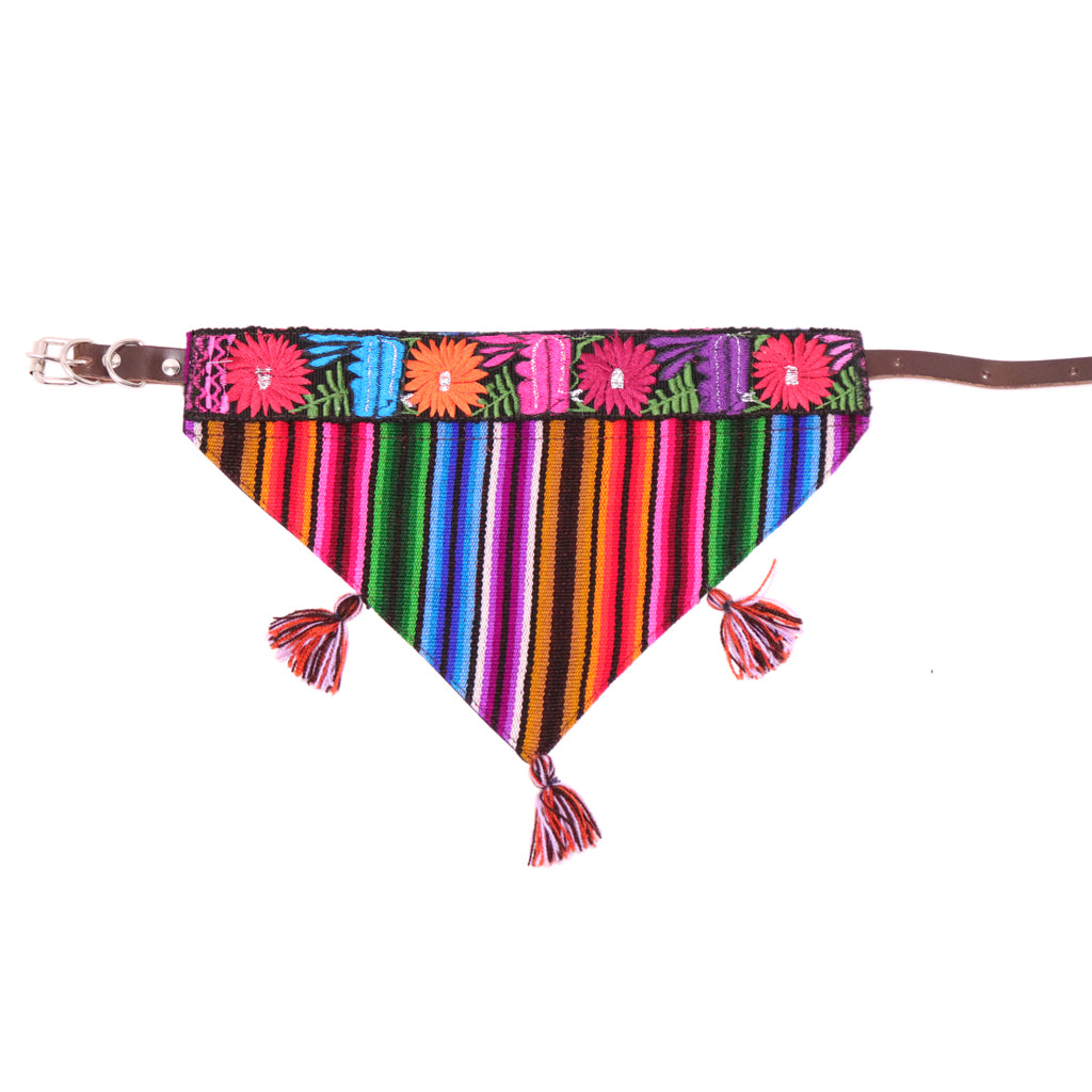 Handmade colorful bandana collar with leather collar included. Perfect for dogs and cats of all breeds and sizes