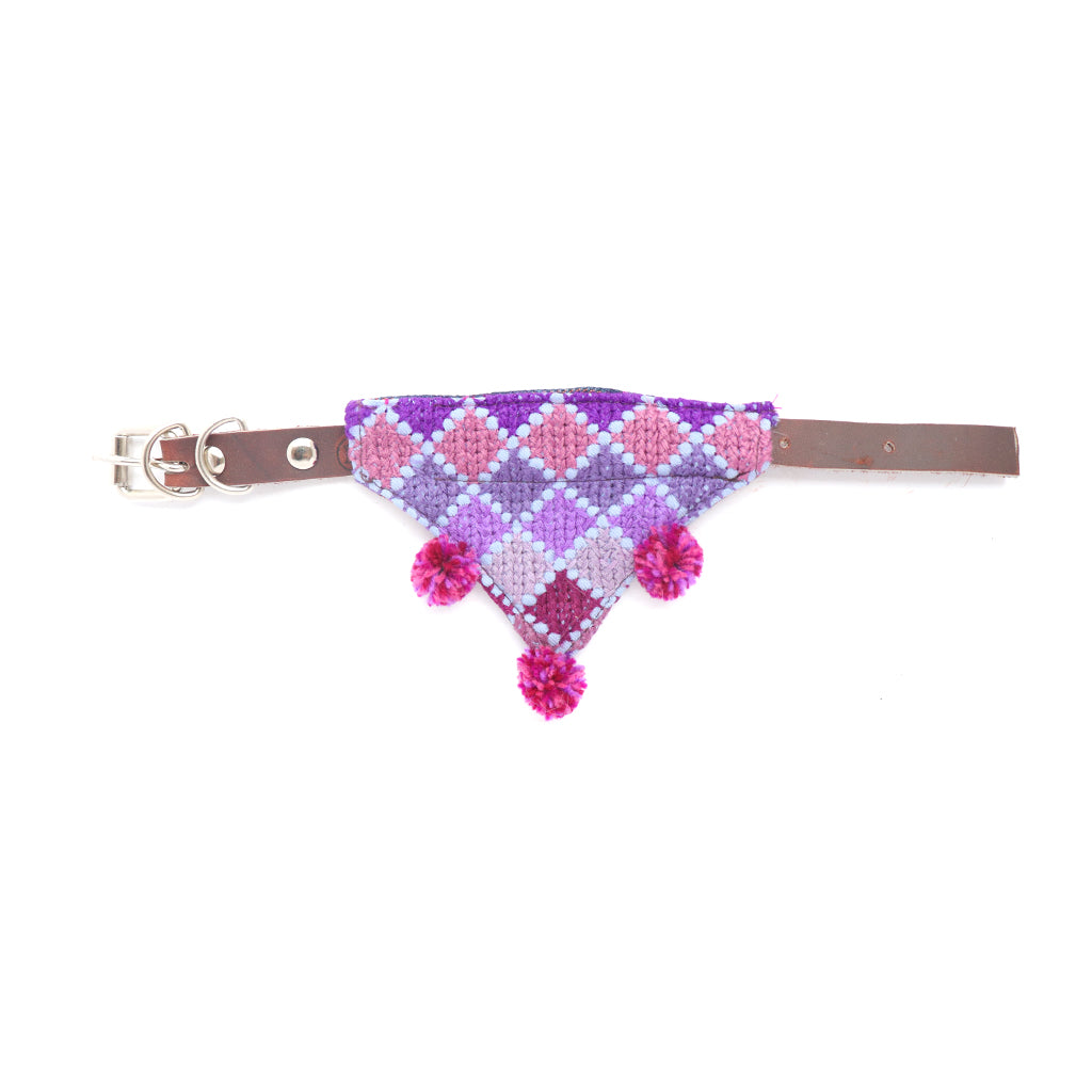 Handmade colorful bandana collar with leather collar included. Perfect for dogs and cats of all breeds and sizes