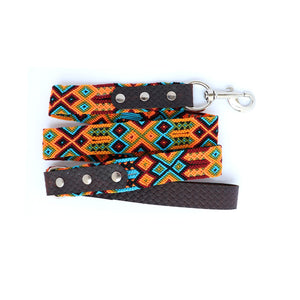 Leo Y Lola colorful macrame and leather dog leash handmade by artisans in Mexico